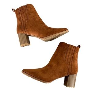 Maurices Suede Ankle Booties Size 9 Brown Block Heel Pointed Toe Fall Boots
